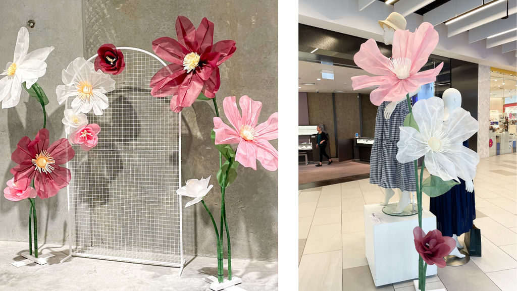 Giant florals with mesh backdrop Mall