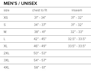 unisex us size chart