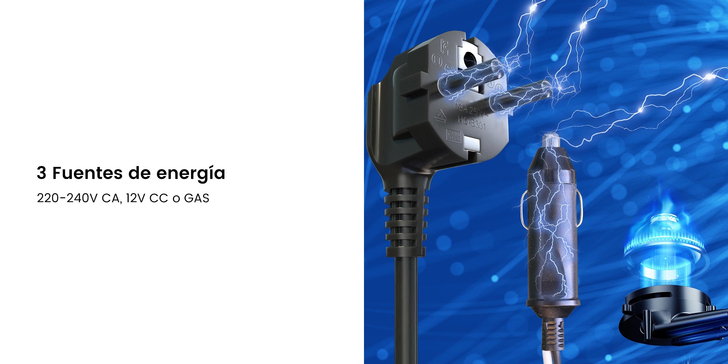 DSG-100L 3 Fuentes de energía 220-240V CA, 12V CC o GAS