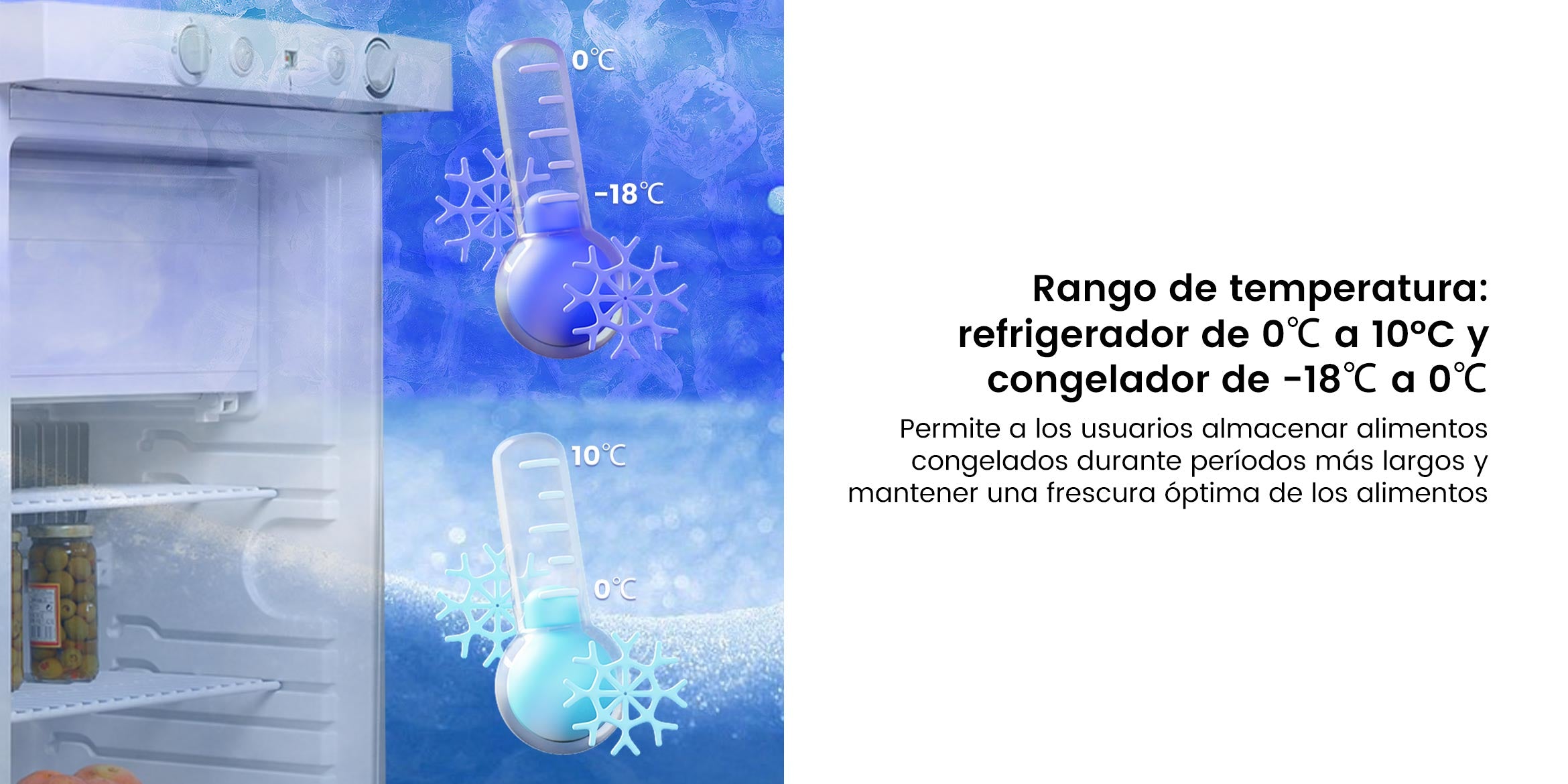 DSG-100L Rango de temperatura refrigerador de 0℃ a 10°C y congelador de -18℃ a 0℃