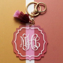 pink quatrefoil keychain with engraved monogram