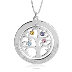 sterling silver family tree birthstone necklace pendant