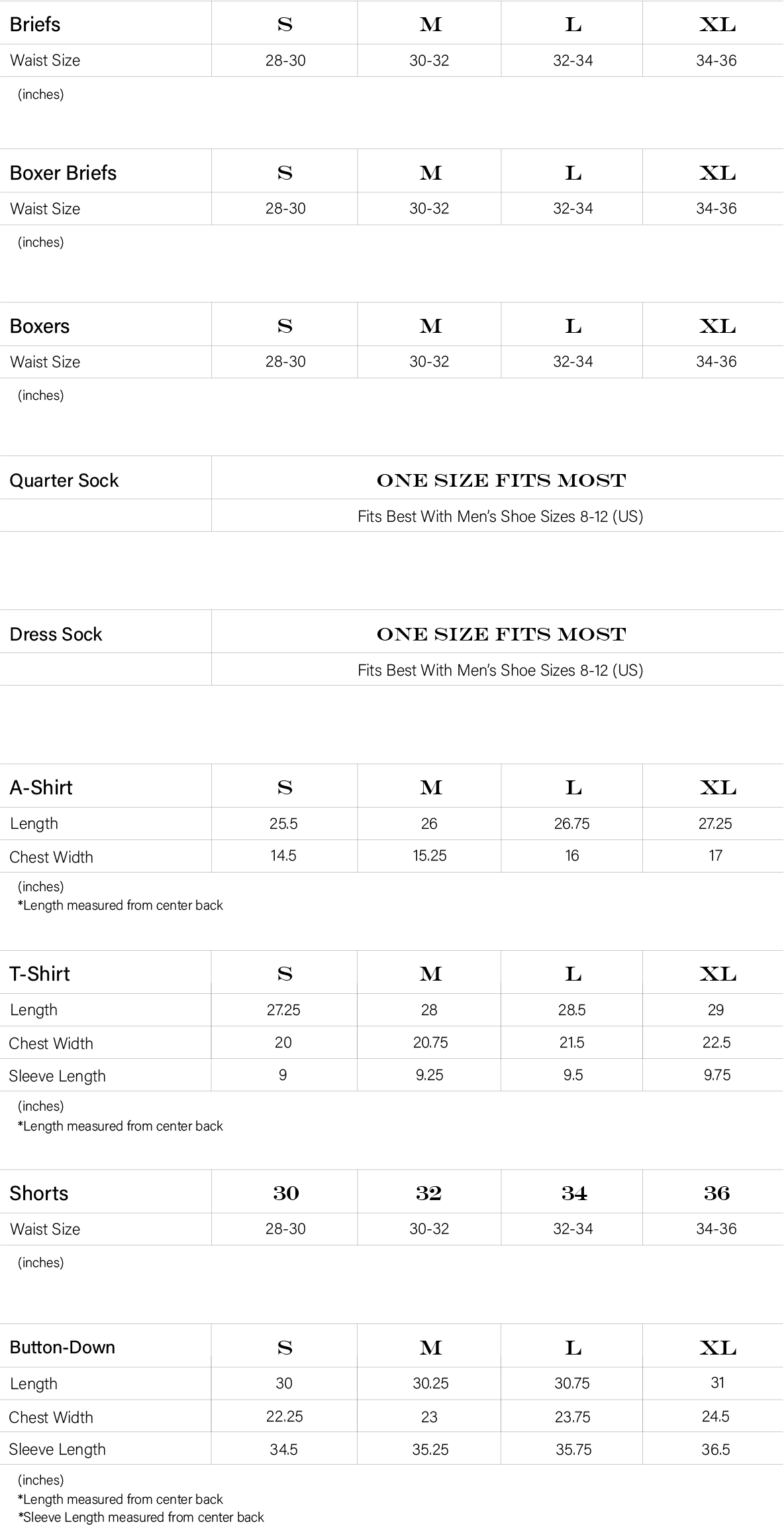 Sizing Chart