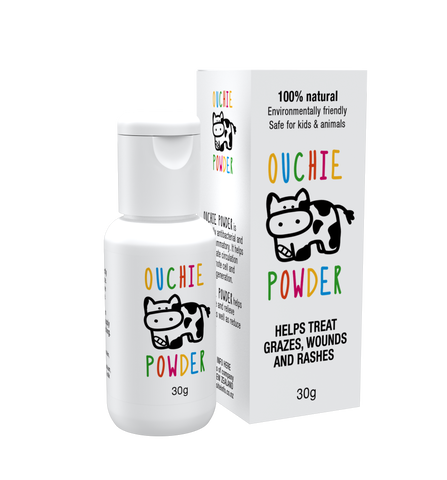 Ouchie Powder bottle and packaging