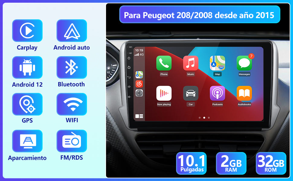 AWESAFE Autoradio Android 12 pour Peugeot 208/2008 [2Go+32Go] 10 Pouces  Écran avec Carplay & Android Auto GPS/Wi-FI/Bluetooth/USB/FM/SD/RDS/Aide au  Parking/Commande au Volant : : High-Tech