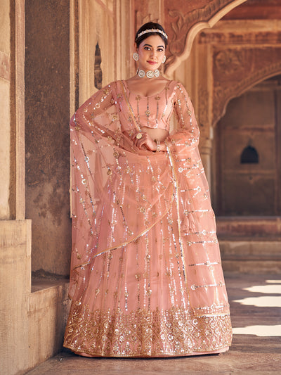 Dusty Peach Art Silk Designer Lehenga Choli Set