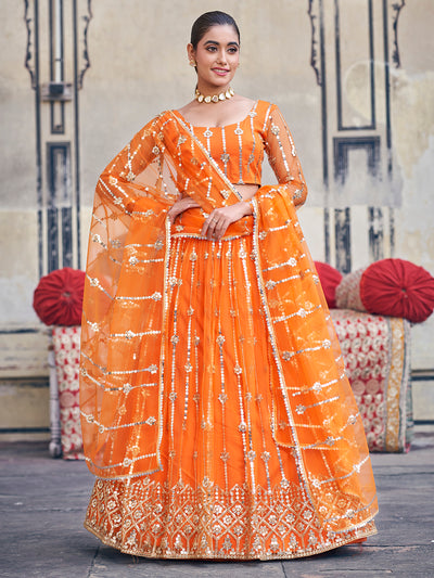 Buy Wedding Lehenga - Enchanting Sequins Bright Orange Lehenga – Empress  Clothing