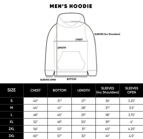 men's hoodie size guide
