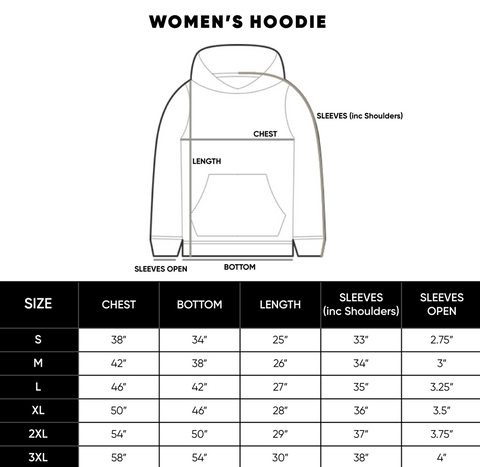 women's hoodie size guide