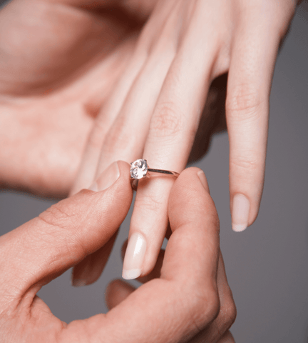 Man proposing to partner with a white gold diamond solitaire ring