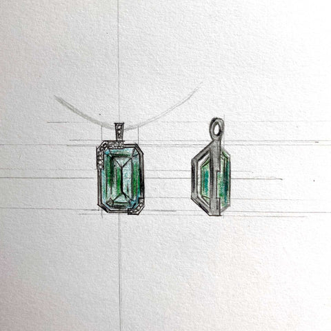 Custom-made emerald pendant drawing