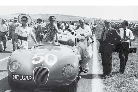 black and white image of a vintage jaguar