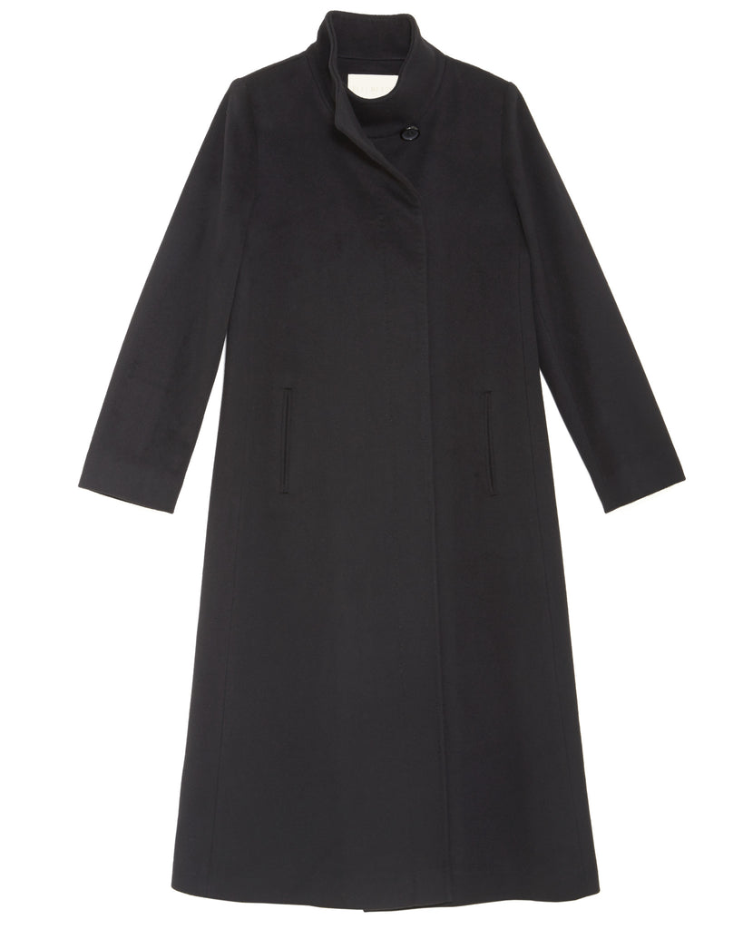 Fleurette Loro Piana Wool Coat Black | Standing Collar – SAANS
