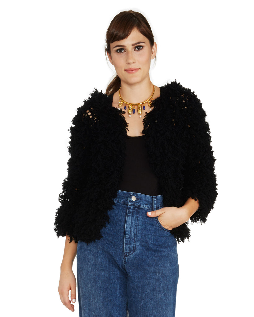 Ryan Roche | Shaggy Cashmere Fringe Open-Front Cardigan in Black – SAANS