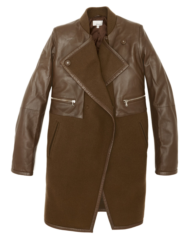 Brogden Luxe Wool & Leather Coat in Cocoa – SAANS