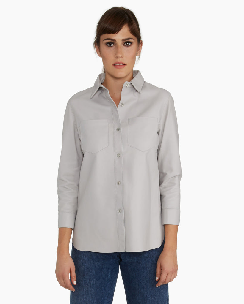 Brogden Leather Shirt in Pearl Grey | Made in Italy – SAANS