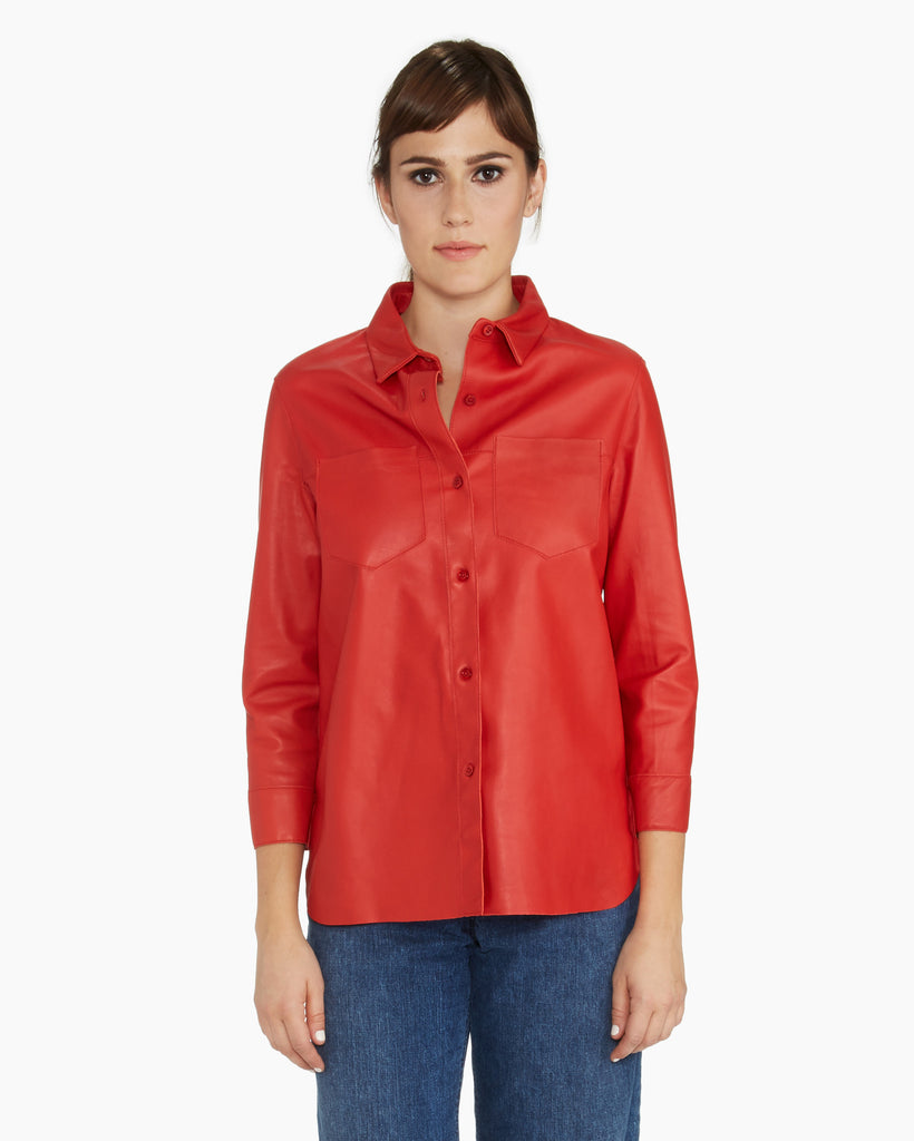 red leather shirt womens