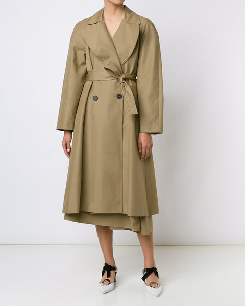 TOME Embroidered Tailored Trench Coat in Khaki | Made in New York – SAANS