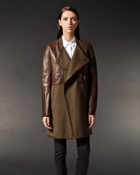 Brogden Luxe Wool & Leather Coat in Cocoa – SAANS