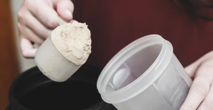 Scoop of vegan protein powder, highlighting the types available.