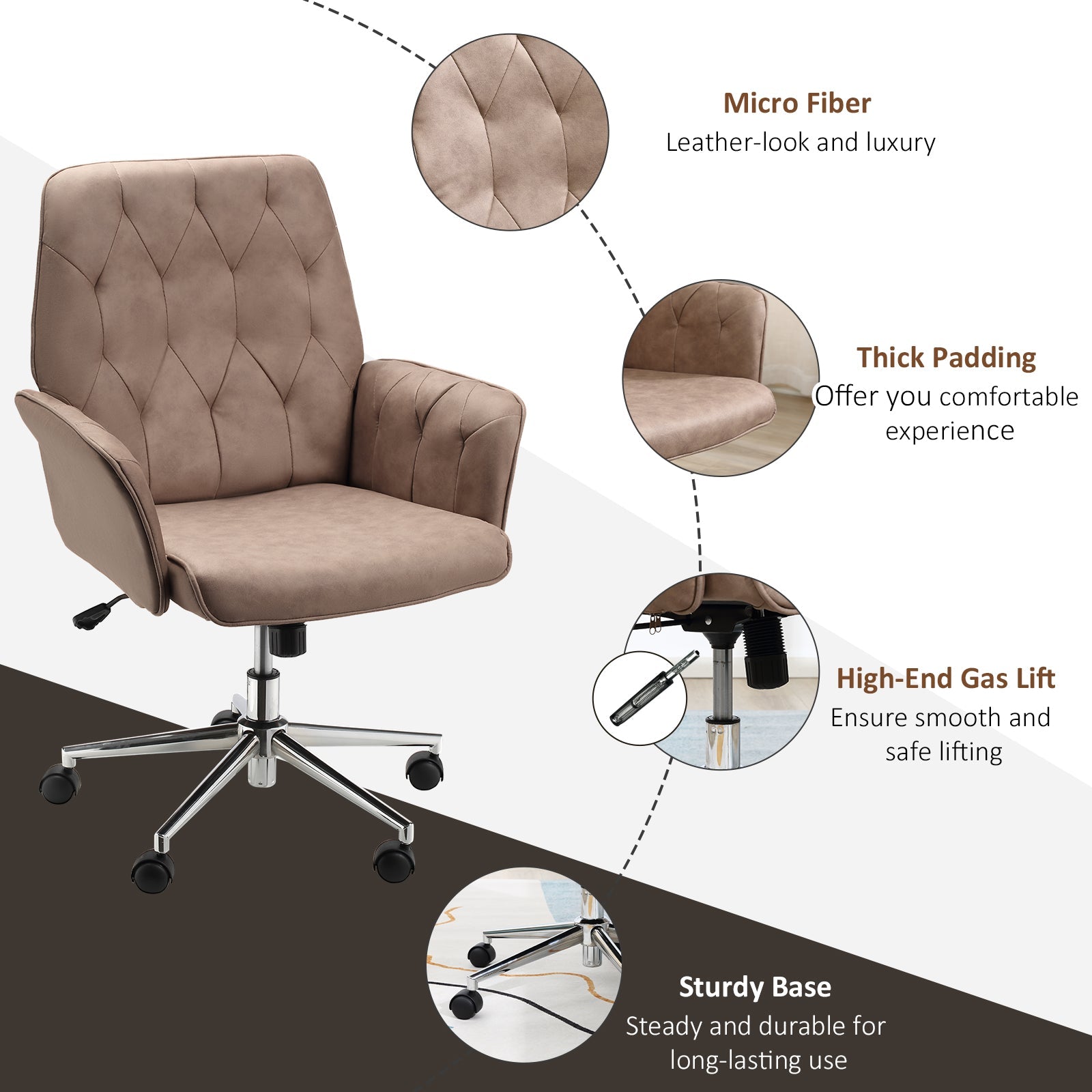 Vinsetto Micro Fiber Office Swivel Chair Mid Back Computer Desk Chair –  Kibidabo