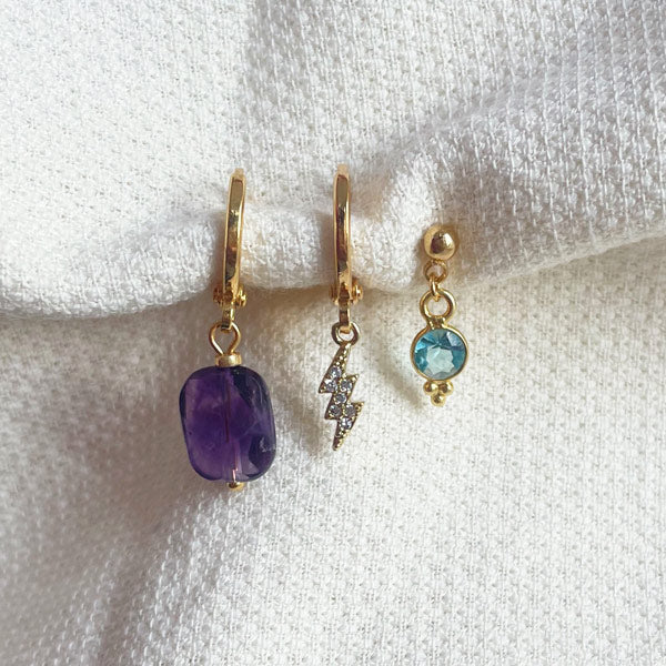 Earparty set of 3 Queen Amethyst gold – Beadies