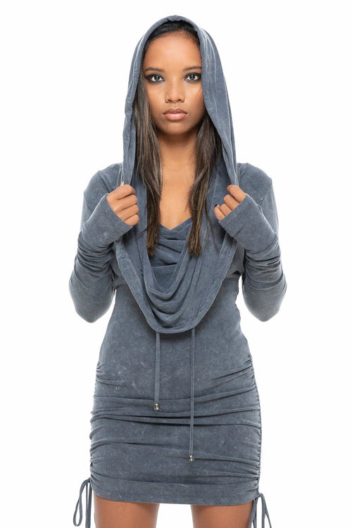 Taupe Cowl Neck Hooded Sweat Dress