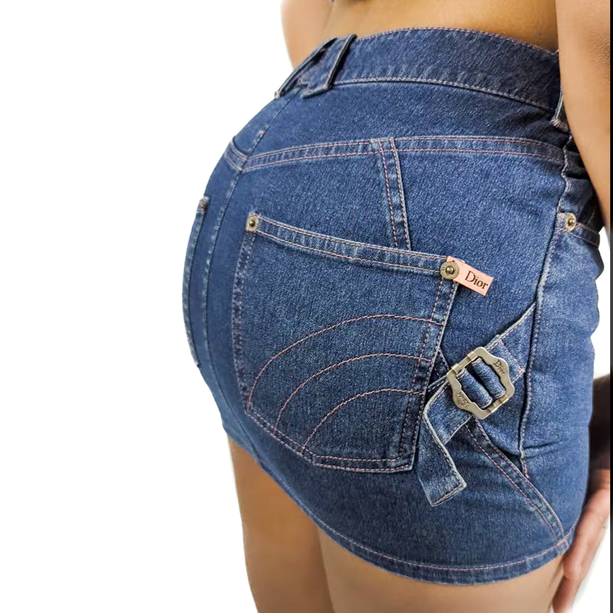 image of Denim mini skirt with Dior pink stitching by Galliano - S