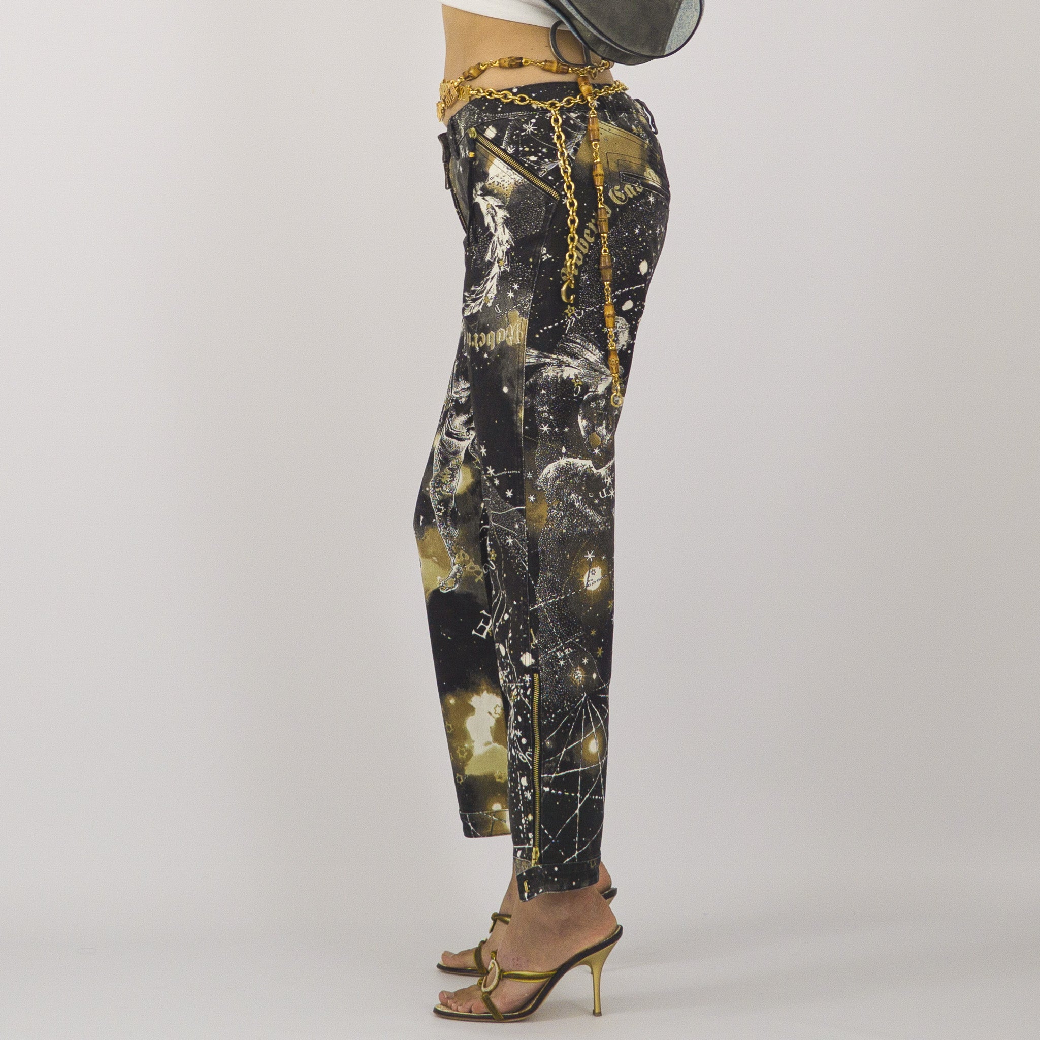 image of Roberto Cavalli Zodiac Constellation Print Stretch Denim Pants - AW2003