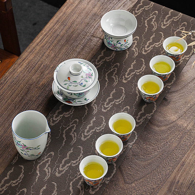 Retro Longevity Porcelain Gaiwan Tea Set