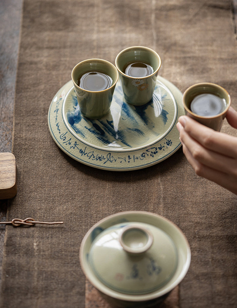 Handpainted Landscape Blue And White Porcelain Gaiwan