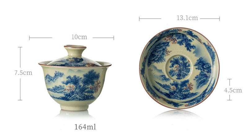 Retro Blue And White Porcelain Gaiwan Tea Set