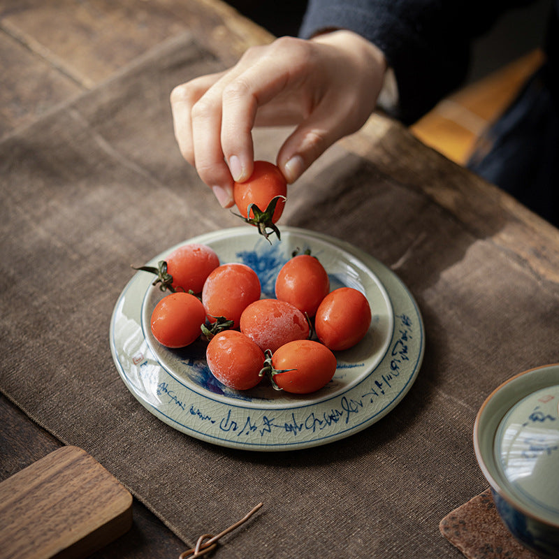 Handpainted Landscape Blue And White Porcelain Gaiwan