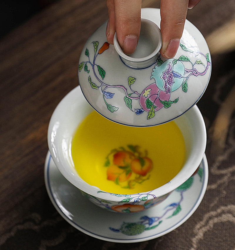 Retro Longevity Porcelain Gaiwan Tea Set