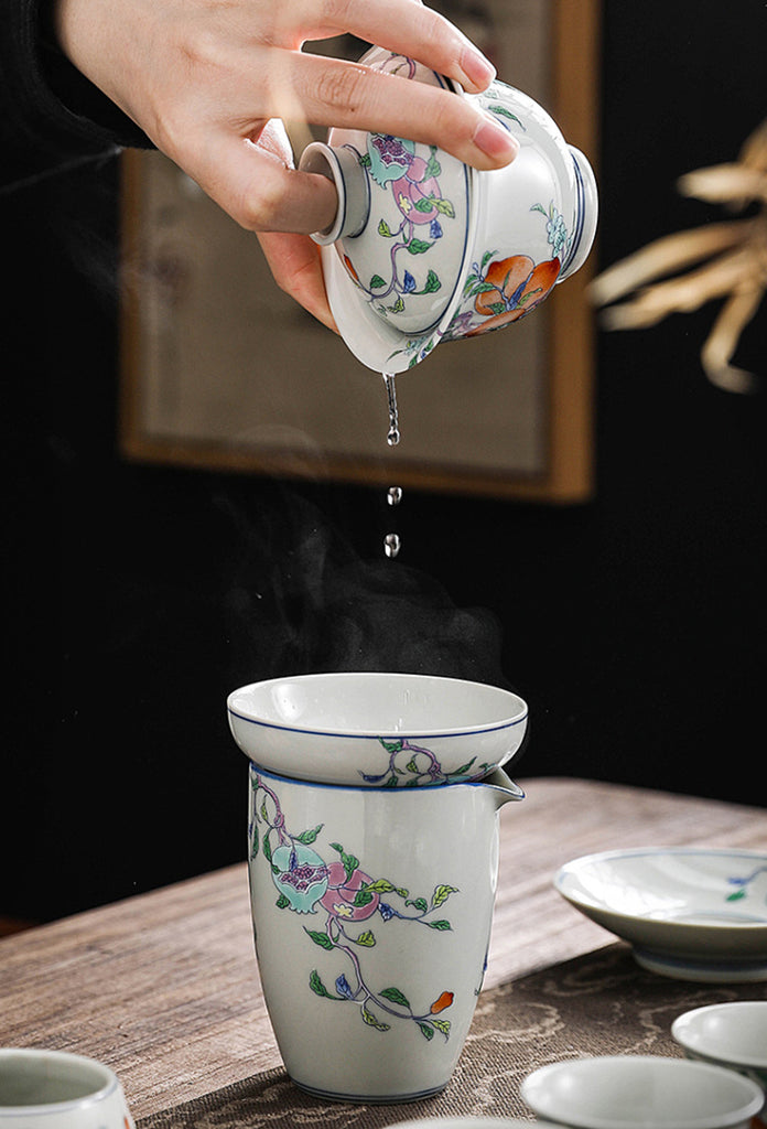 Retro Longevity Porcelain Gaiwan Tea Set