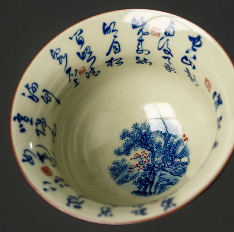 Retro Blue And White Porcelain Gaiwan Tea Set