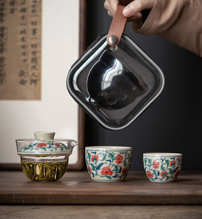 Paeonia Delavayi Portable Travel Gaiwan Tea Set