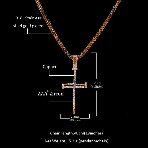 Cross Pendant Hip Hop Necklace dimensions