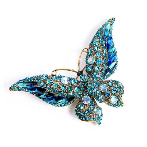 blue crystal big butterfly brooch