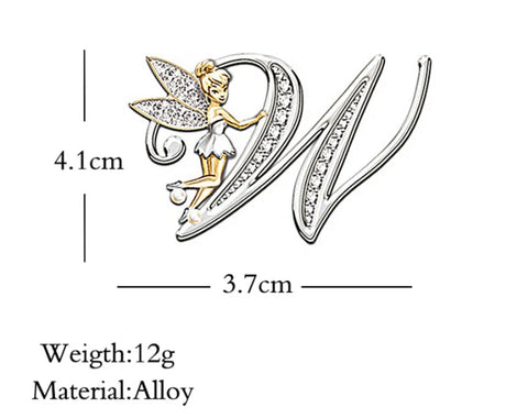 angled letters fairy brooch size information