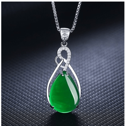 925 Silver Clavicle Necklace Green Chalcedony