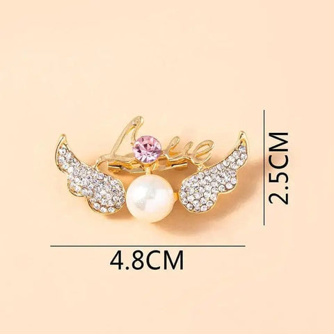 crystal love angel wings brooch size information
