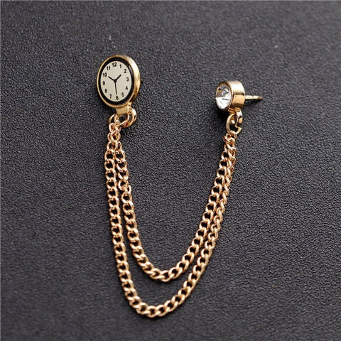 fringe chain clock suit brooch