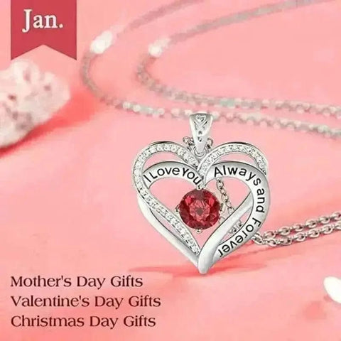 BROOCHITON Necklaces I Love You Always And Forever Crystal Heart Birthstone Necklaces mother day valentine christmas gift