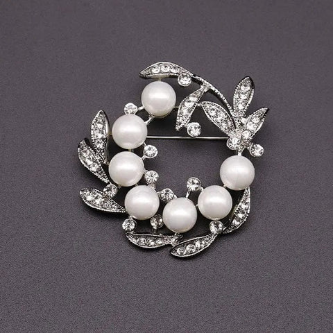 silver korean style rhinestone pearl brooch