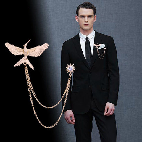 men's fringe chain with diamond eagle brooch