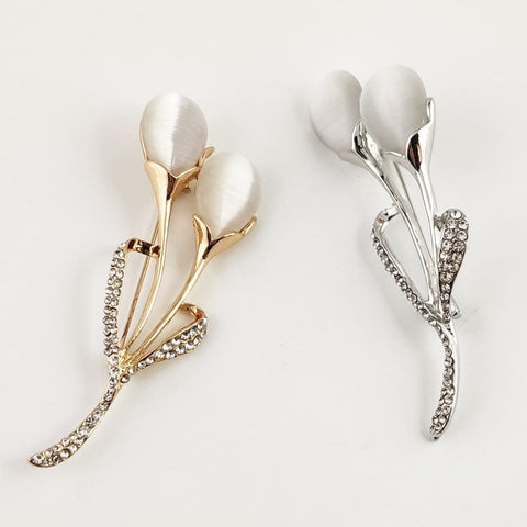 silver and gold opal stone tulip brooch pin