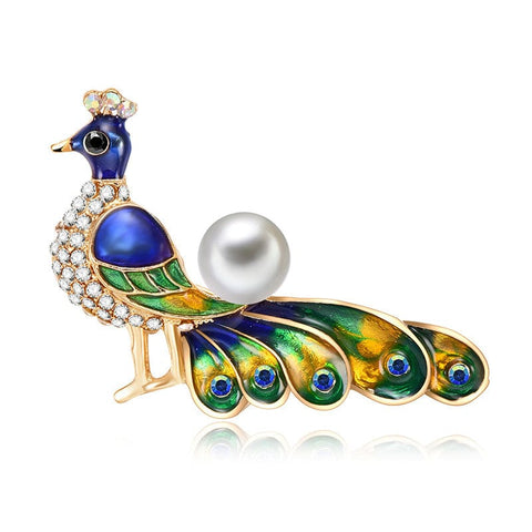 peacock zircon animal brooch on a white background