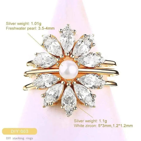 pearl white zircon combination silver ring