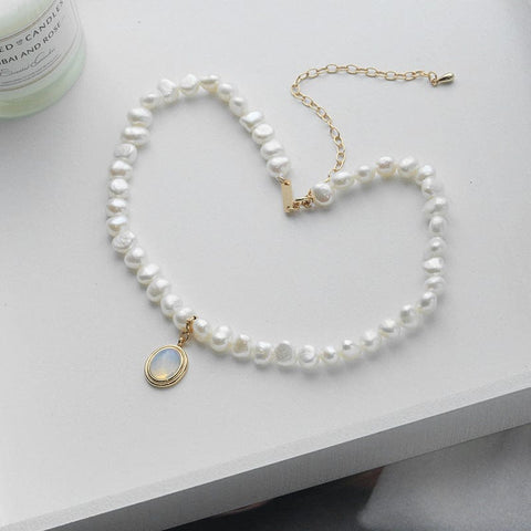 irregular pearl silver necklace